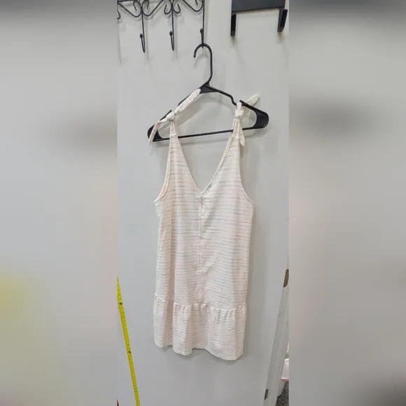 LOFT Bow Strap Button Dress.  Cream Sleeveless Mini.. - Picture 2 of 7